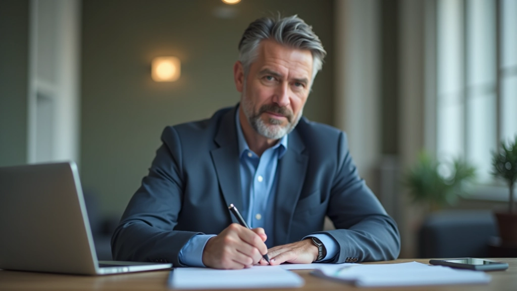 Persona prende note durante una riunione con concentrazione, ambiente di negoziazione professionale